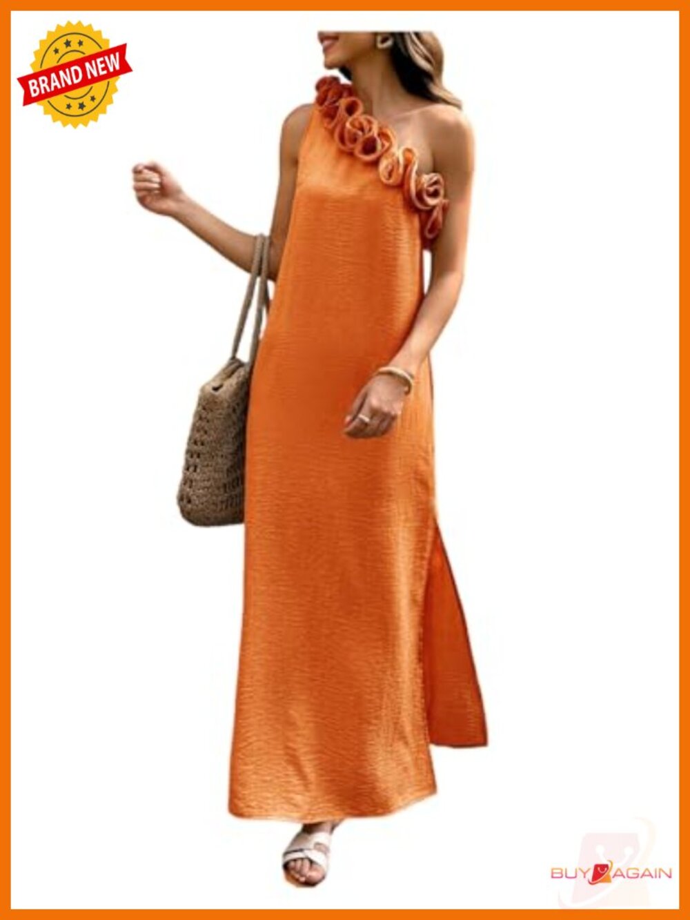 Floerns One Shoulder 3D Flower Ruffle Maxi Dress Side Slit Sleeveless
